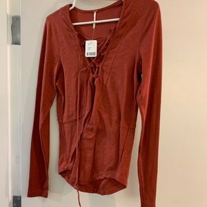 Free People Camel Lace Up Long Sleeve Never Worn!